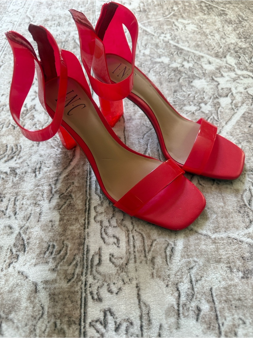 INC International Concepts Bright Red Block Heel Ankle-Strap Sandals